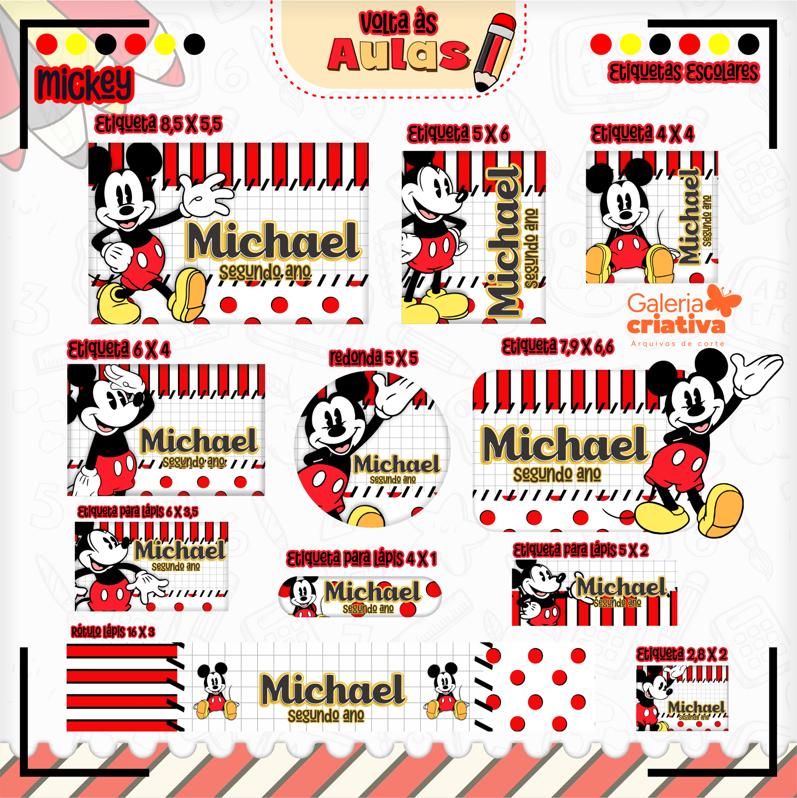 16-MICKEY Arquivo Etiqueta Escolar MICKEY - Imagem 1