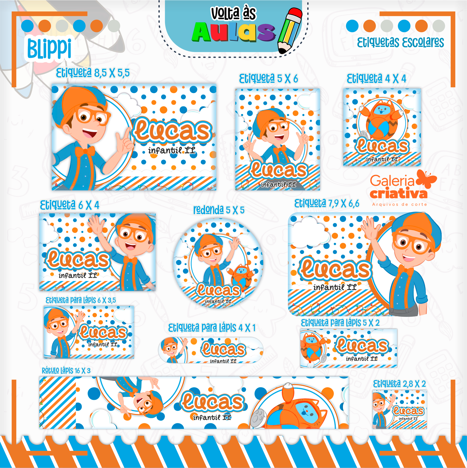17 - BLIPPI Arquivo Etiqueta Escolar BLIPPI - Imagem 1