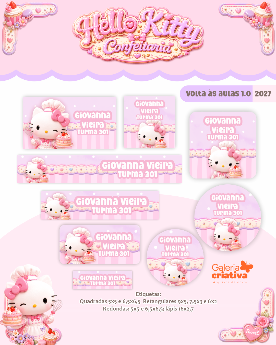 17) HELLO KITTY CONFEITARIA Arquivo Etiqueta Escolar HELLO KITTY CONFEITARIA - Imagem 1