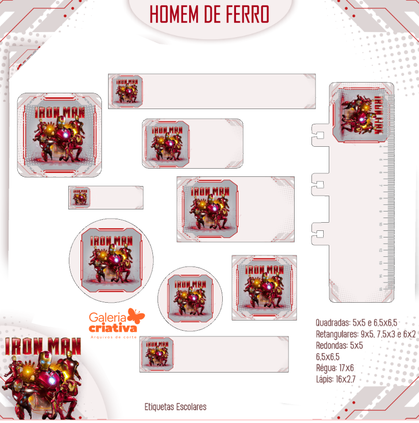 17) HOMEM DE FERRO Arquivo Etiqueta Escolar HOMEM DE FERRO - Imagem 1