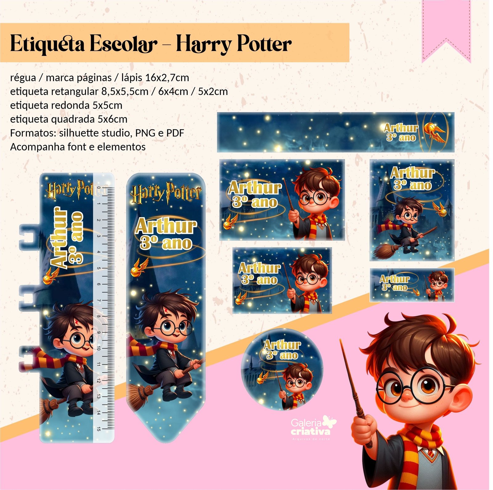 17 - Harry Potter Arquivo Etiqueta Escolar Harry Potter - Imagem 1