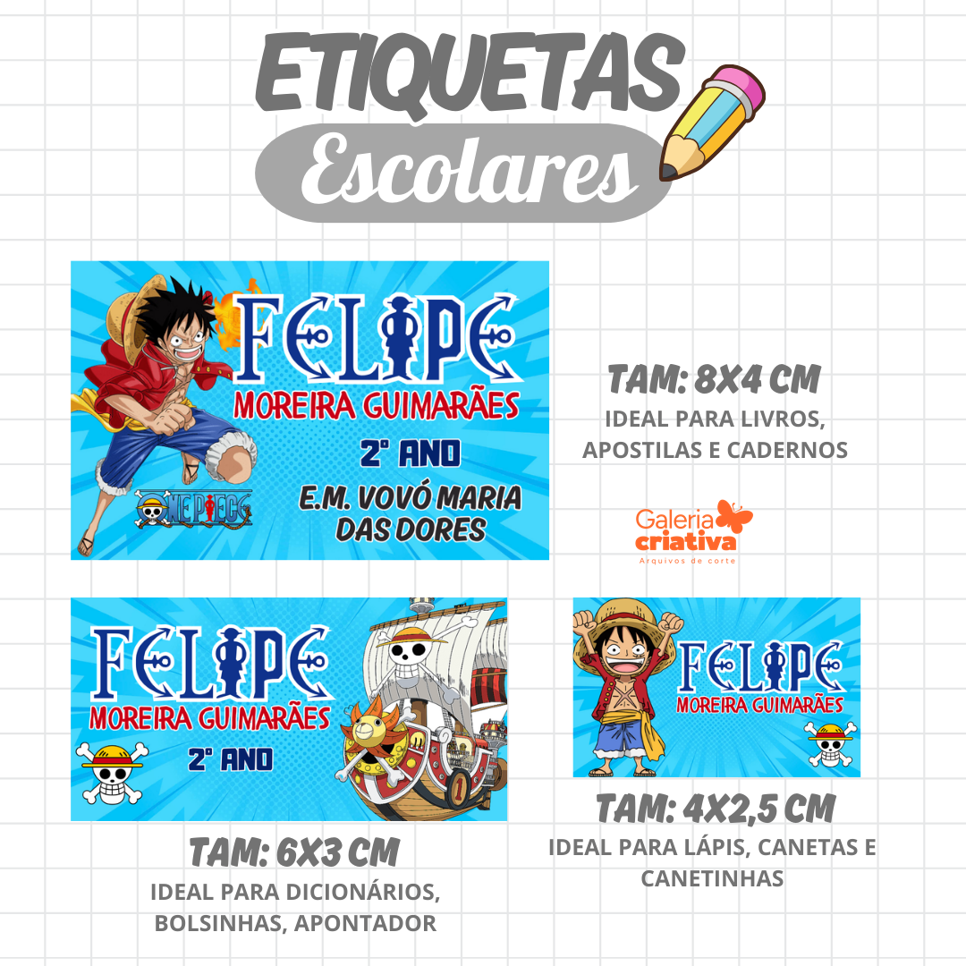 18. ONE PIECE Arquivo Etiqueta Escolar ONE PIECE - Imagem 1