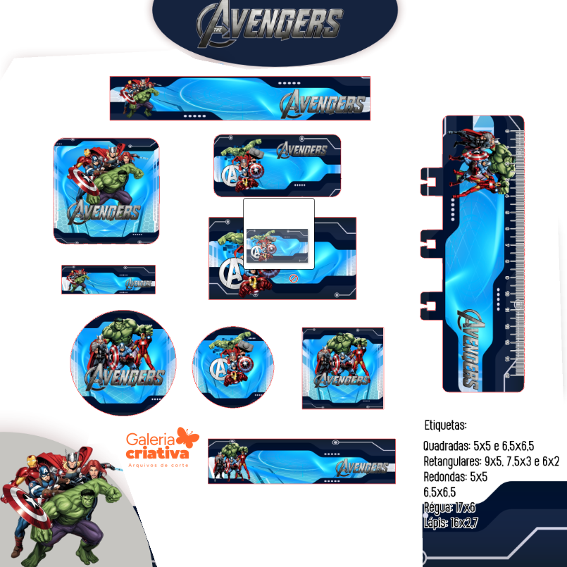 19 - AVENGERS VINGADORES Arquivo Etiqueta Escolar AVENGERS VINGADORES - Imagem 1