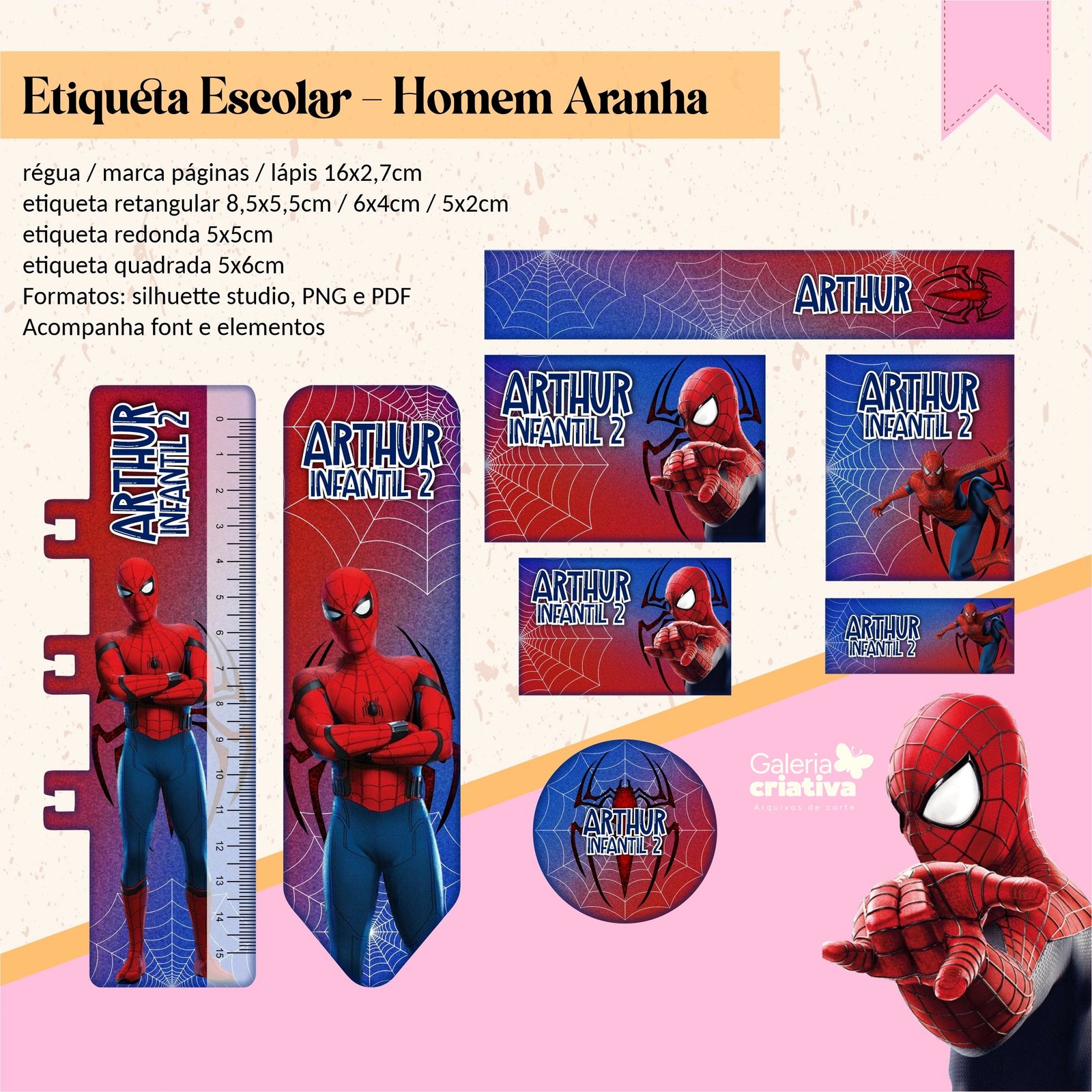 19 - Homem aranha Arquivo Etiqueta Escolar Homem Aranha - Imagem 1