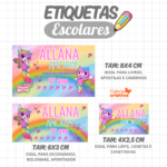 Arquivo Etiqueta Escolar GATINHA BORBOLETA UNICÓRNIO ARCO IRIS