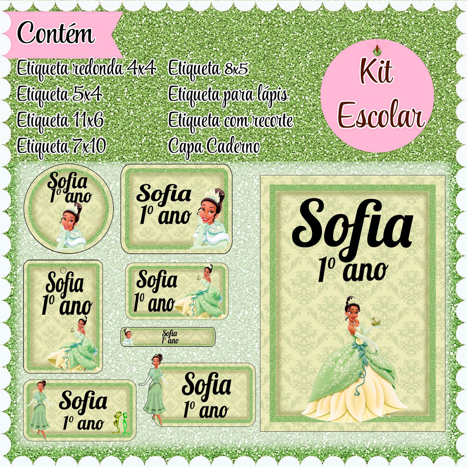2 - A Princesa e o Sapo Arquivo Etiqueta Escolar A Princesa e o Sapo - Imagem 1