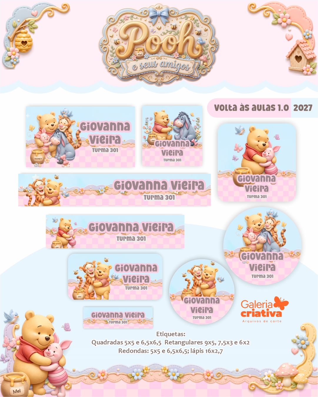 2) URSINHO POOH E SEUS AMIGOS Arquivo Etiqueta Escolar URSINHO POOH E SEUS AMIGOS - Imagem 1