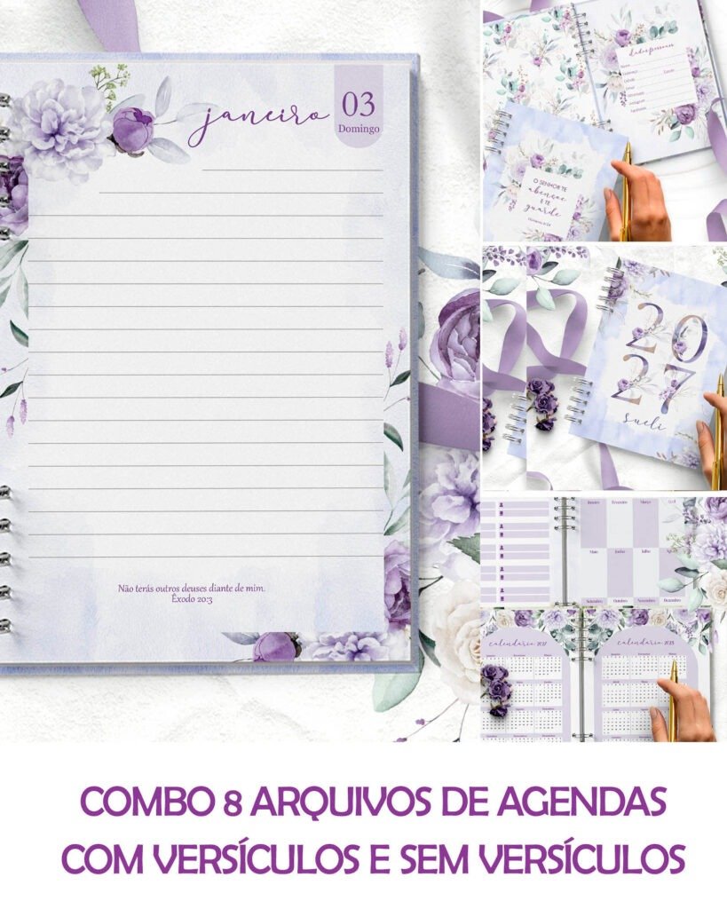 20-COMBO 8 Agendas 2027 e Permanente COM VERSÍCULOS e SEM VERSÍCULOS Violeta Arquivo Combo 8 Agendas 2027 Perm com/sem Versículos - Violeta - Imagem 1