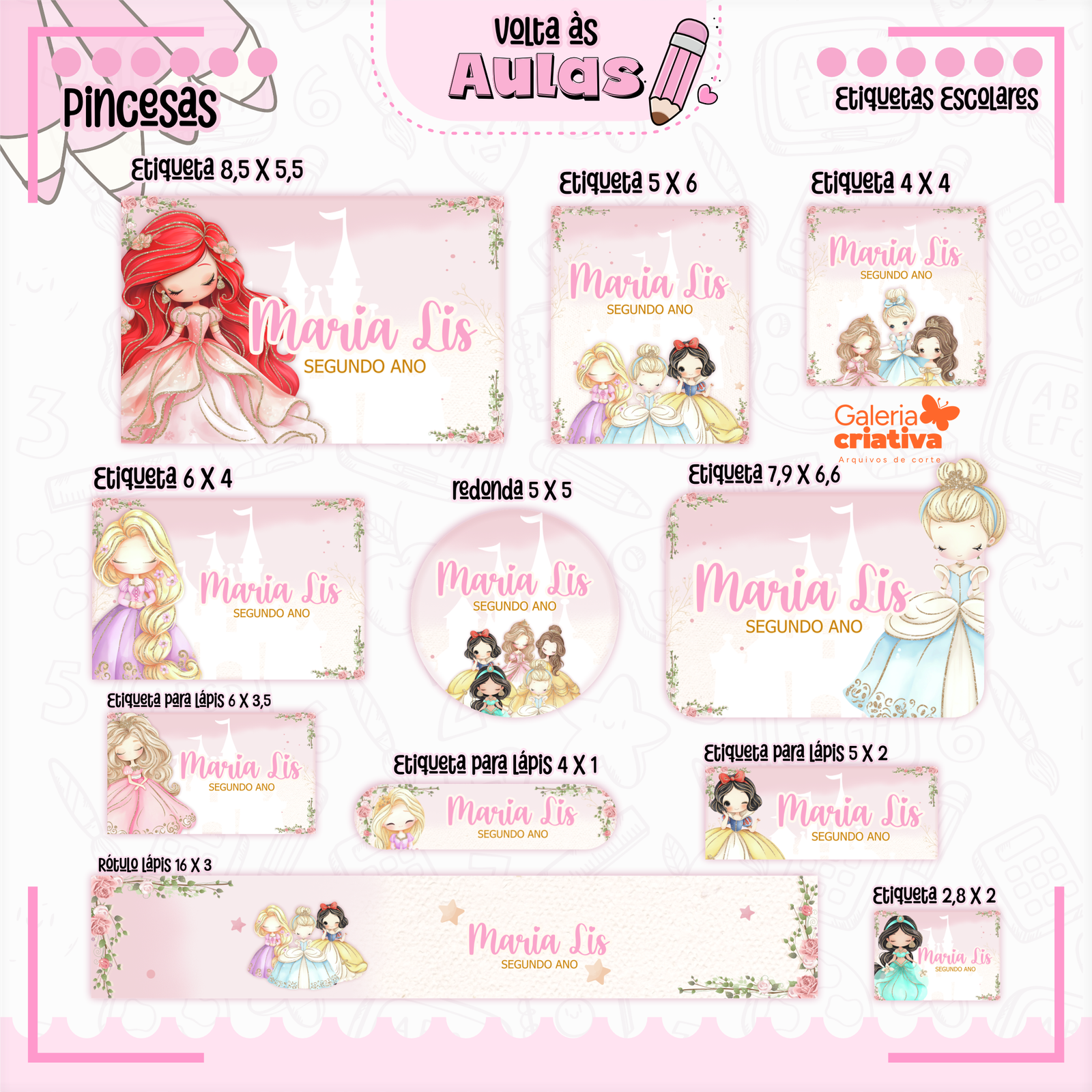 20-PRINCESAS Arquivo Etiqueta Escolar PRINCESAS - Imagem 1