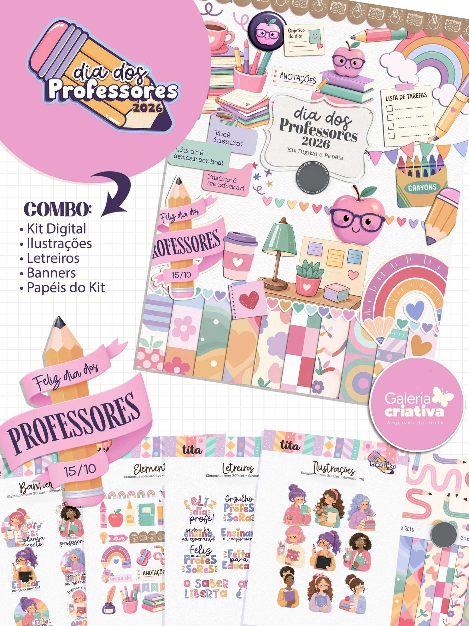 2026 - TITA - Dia dos Professores - Ilustrações e Papéis Kit Digital Dia dos Professores - Ilustrações e Papéis - Imagem 1