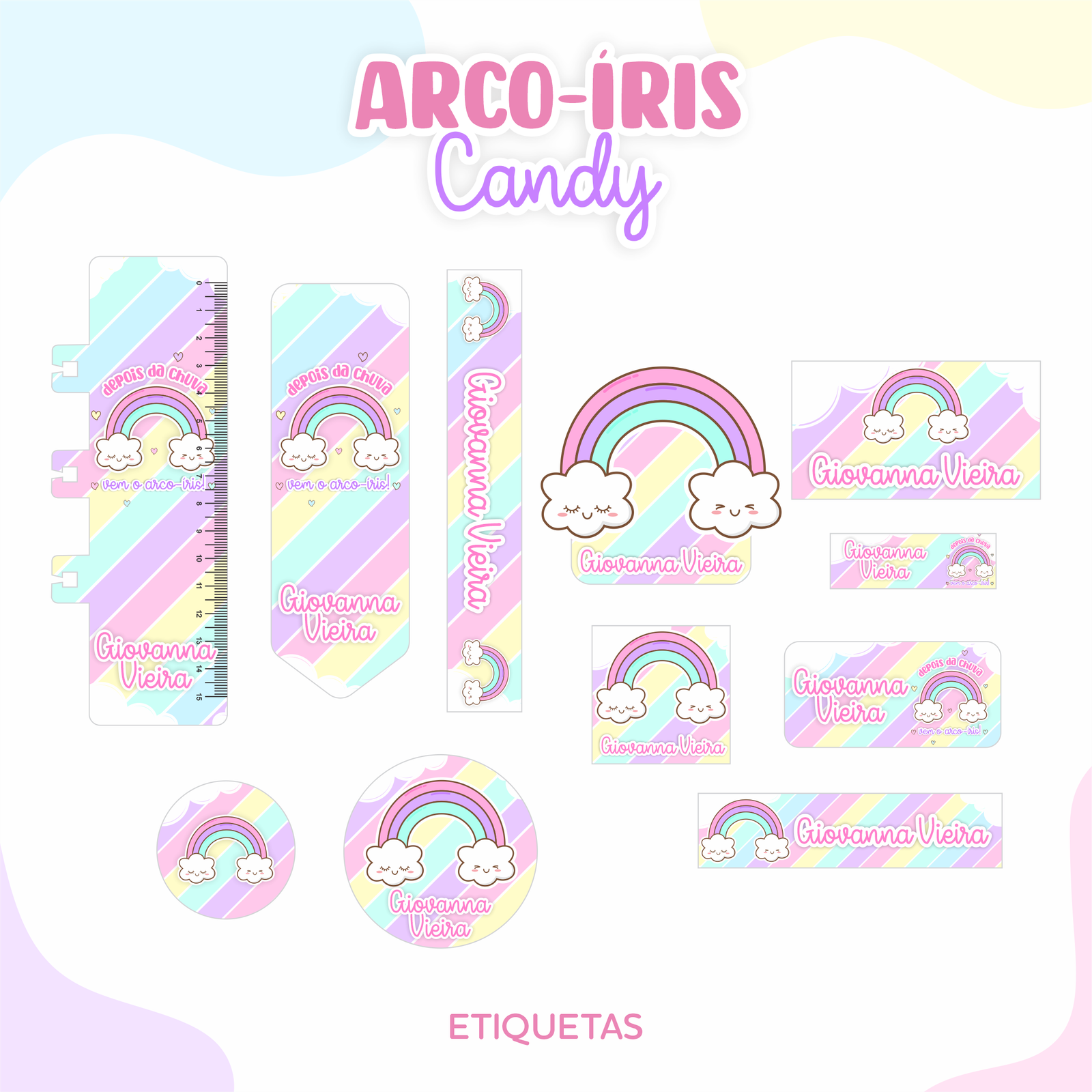 22 - ARCO-ÍRIS CANDY Arquivo Etiqueta Escolar ARCO-ÍRIS CANDY - Imagem 1