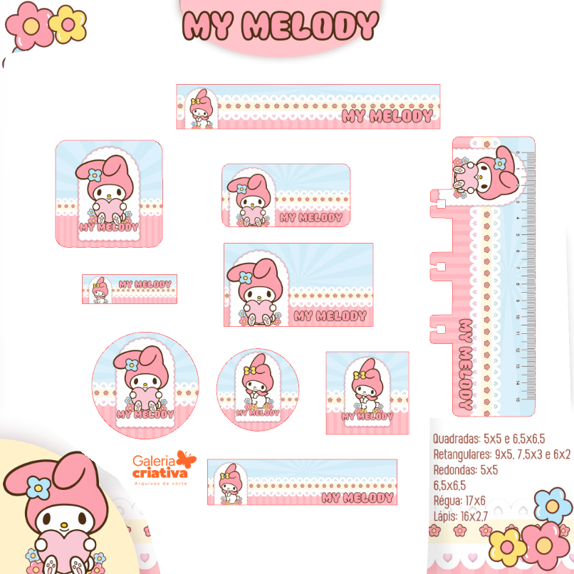 24 - MY MELODY Arquivo Etiqueta Escolar MY MELODY - Imagem 1