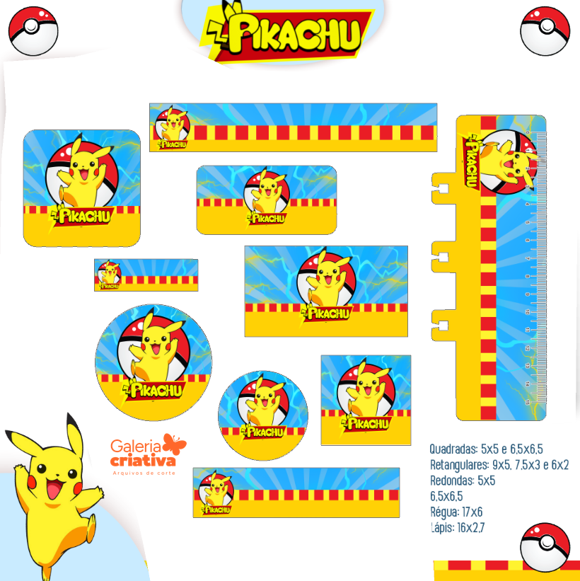 24) PIKACHU Arquivo Etiqueta Escolar PIKACHU - Imagem 1