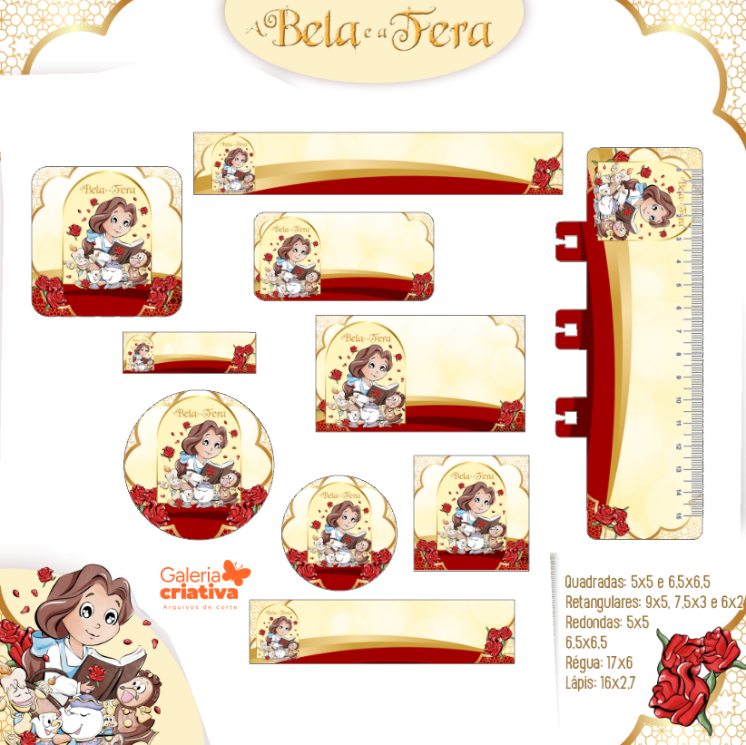 26) BELA E A FERA Arquivo Etiqueta Escolar BELA E A FERA - Imagem 1