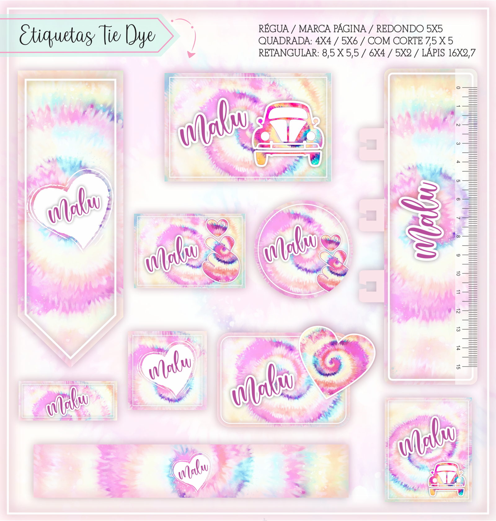 26 - Tie Dye Arquivo Etiqueta Escolar Tie Dye - Imagem 1