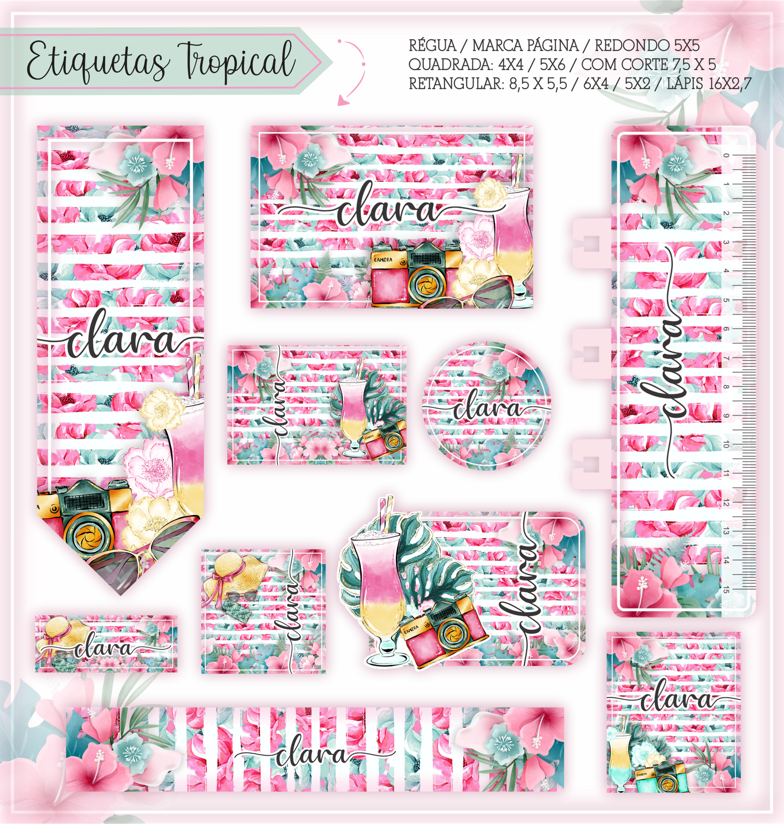 27 - Tropical Arquivo Etiqueta Escolar Tropical - Imagem 1