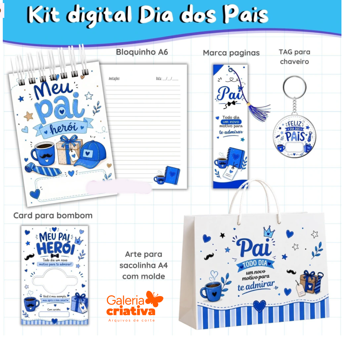 28 - KIT DIA DOS PAIS Arquivo Combo Dia dos Pais Azul - Imagem 1