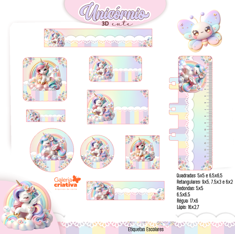3 - UNICÓRNIO CANDY Arquivo Etiqueta Escolar UNICÓRNIO CANDY - Imagem 1