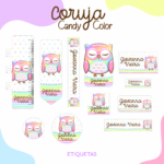 Arquivo Etiqueta Escolar CORUJA CANDY COLOR