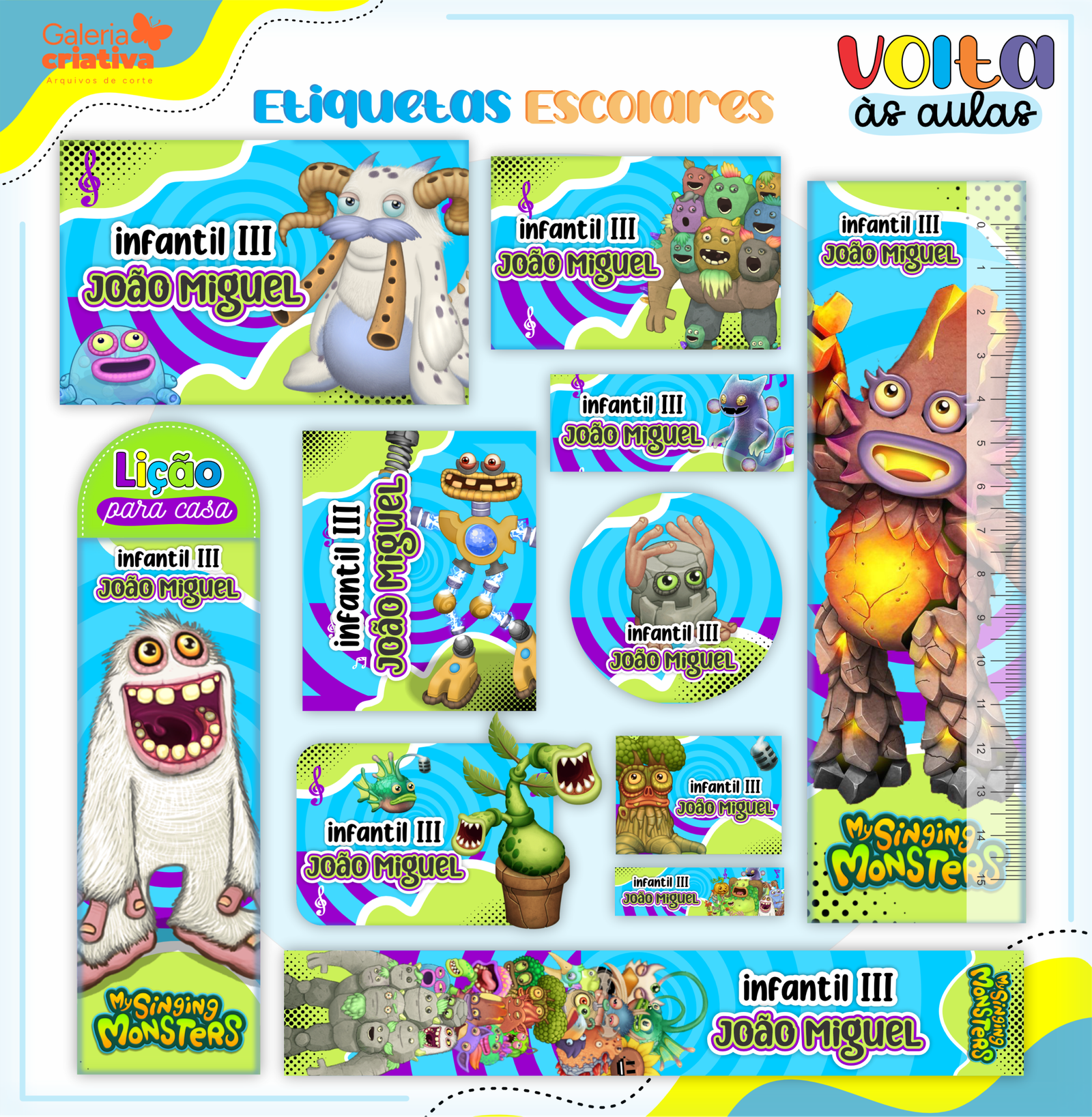 32-MY SINGING MONSTERS Arquivo Etiqueta Escolar MY SINGING MONSTERS - Imagem 1