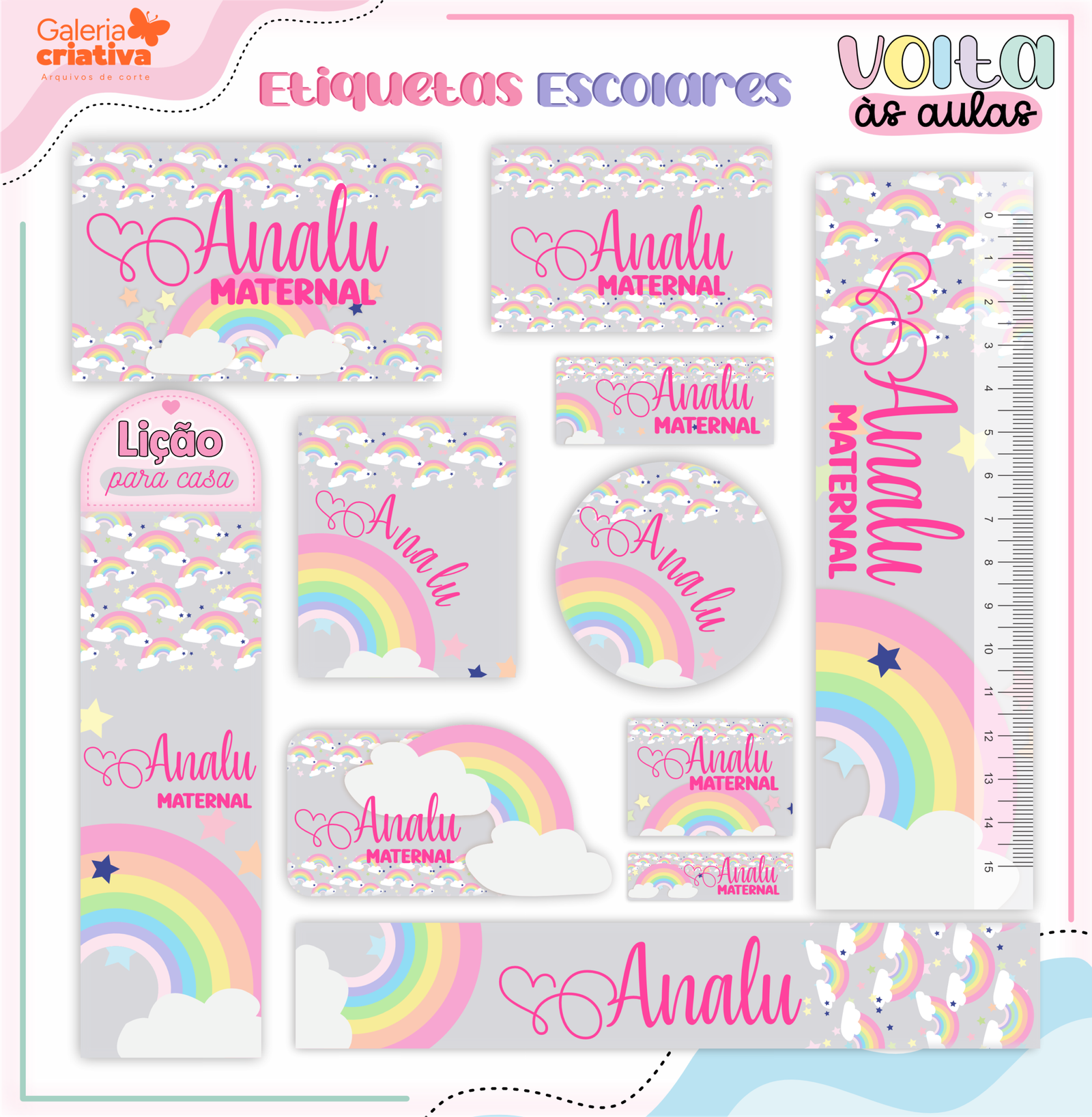 34-ARCO-ÍRIS Arquivo Etiqueta Escolar ARCO ÍRIS - Imagem 1