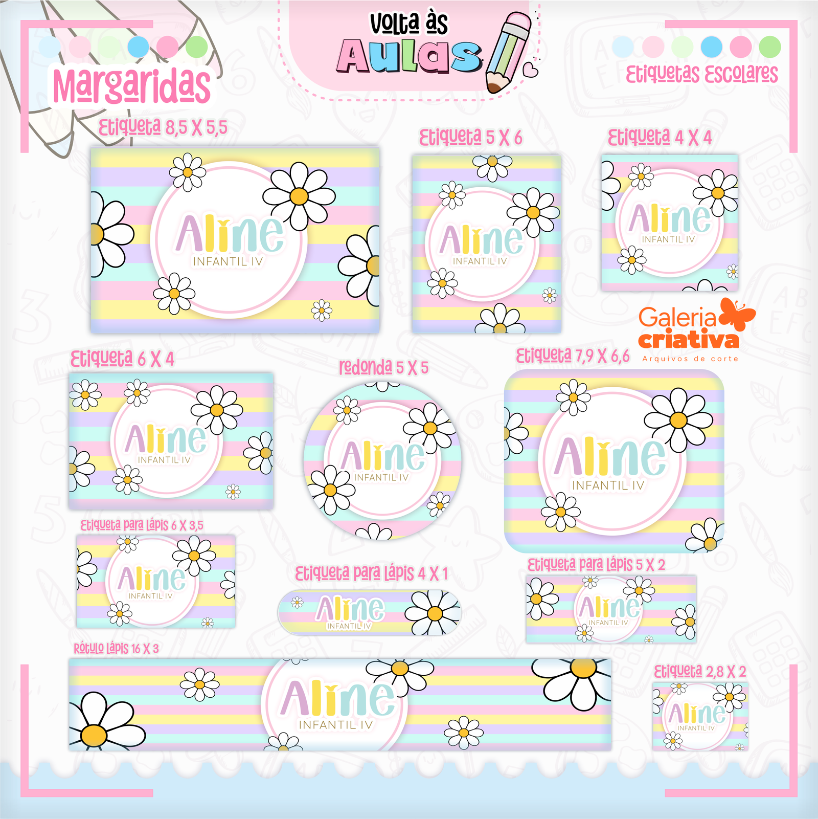 34 - MARGARIDAS Arquivo Etiqueta Escolar MARGARIDAS - Imagem 1