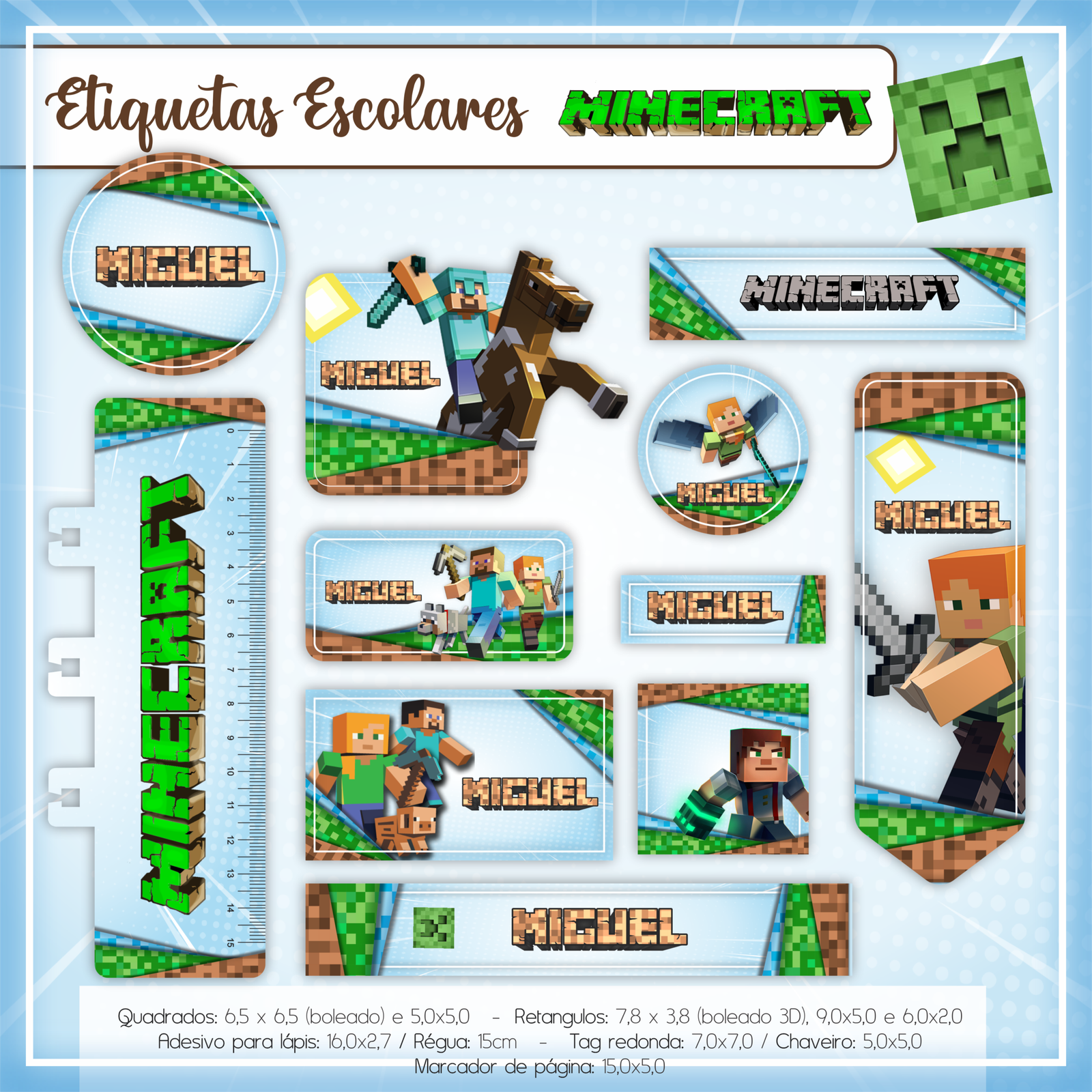 34 - Minecraft Arquivo Etiqueta Escolar Minecraft - Imagem 1