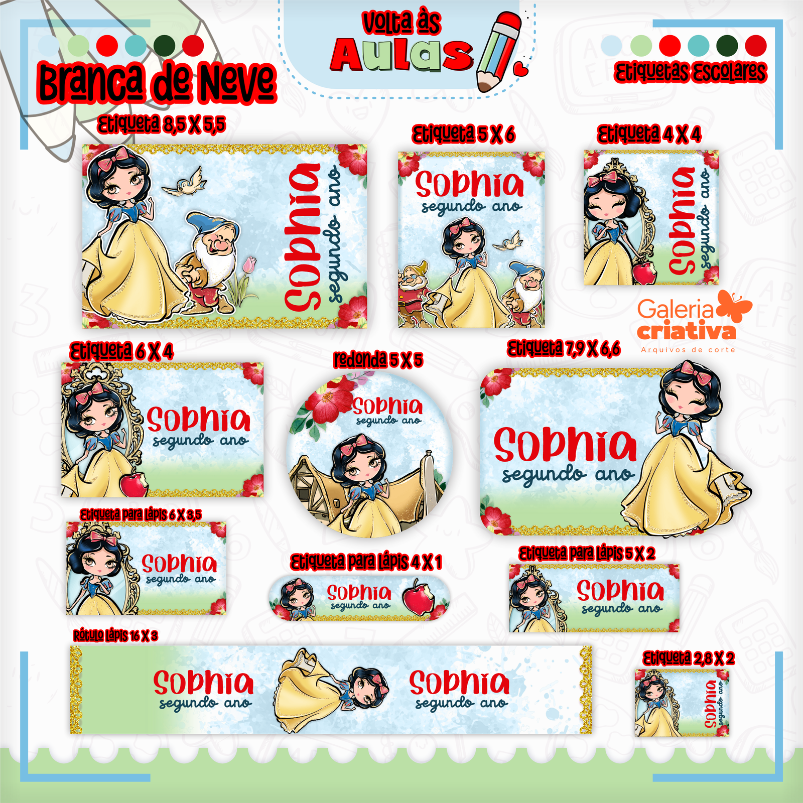 35-BRANCA DE NEVE Arquivo Etiqueta Escolar BRANCA DE NEVE - Imagem 1