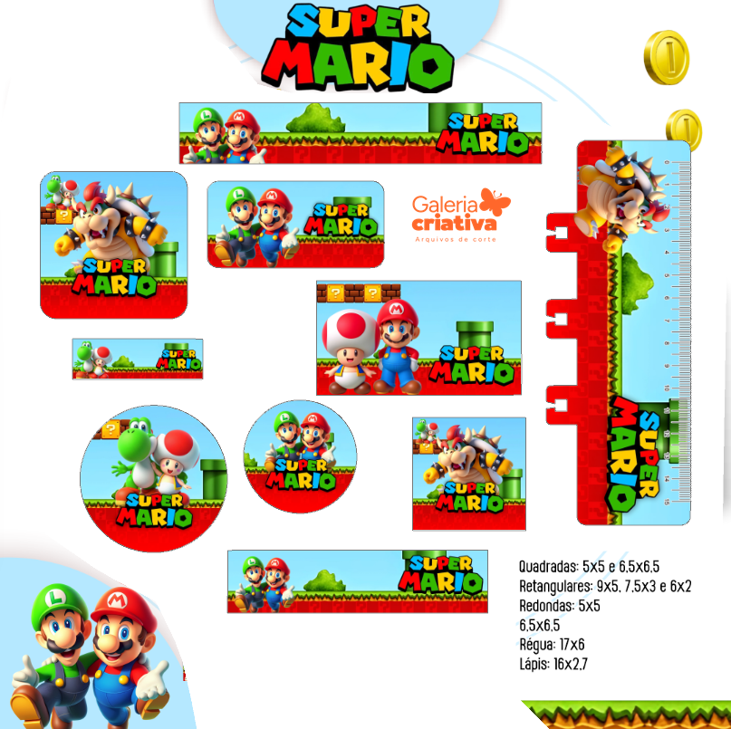 35 - SUPER MARIO Arquivo Etiqueta Escolar SUPER MARIO - Imagem 1