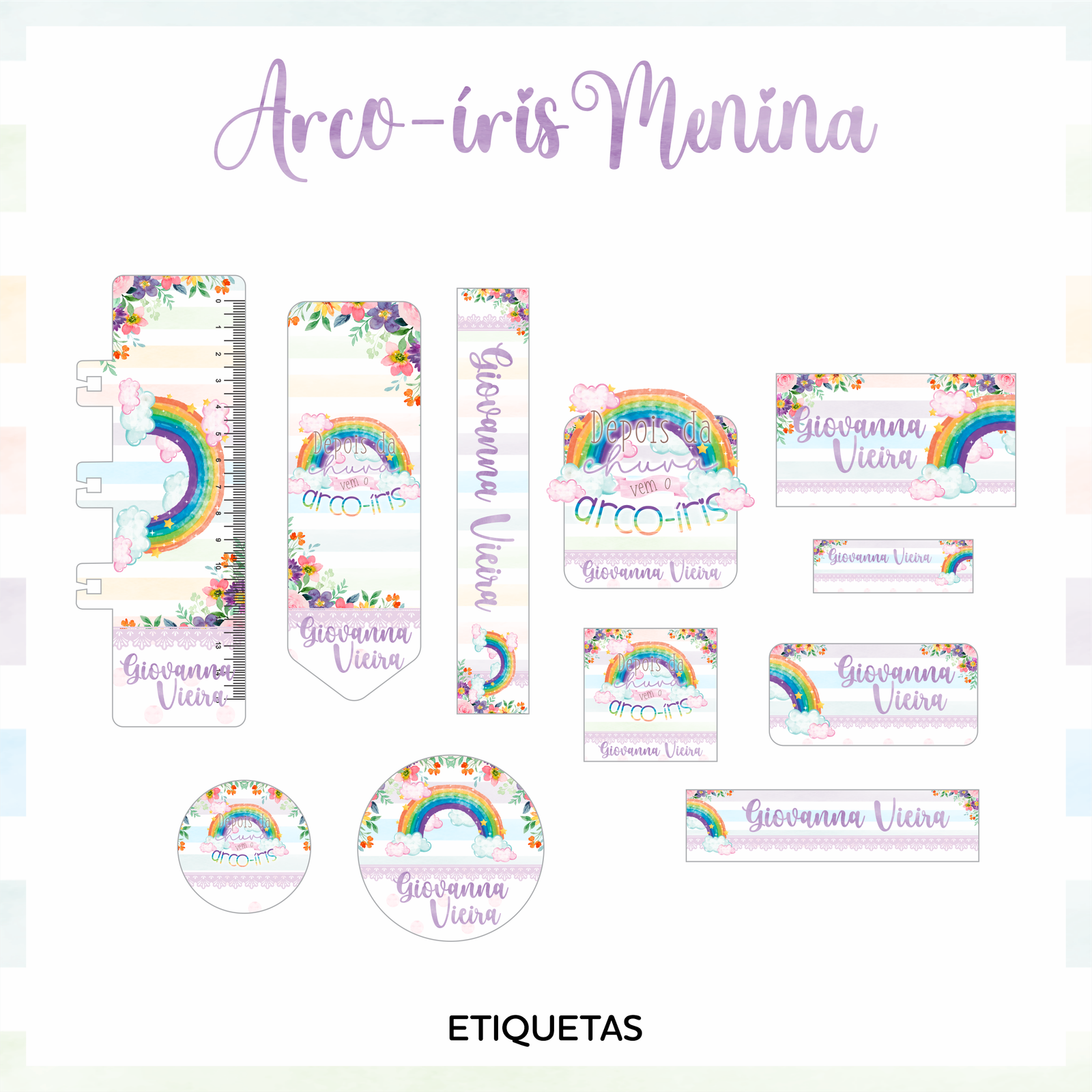38 - RAINBOW MENINA Arquivo Etiqueta Escolar RAINBOW MENINA - Imagem 1