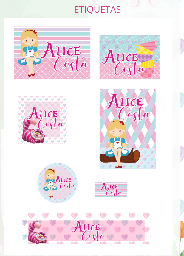 4 - Alice no País das Maravilhas Arquivo Etiqueta Escolar Alice no País das Maravilhas - Imagem 1