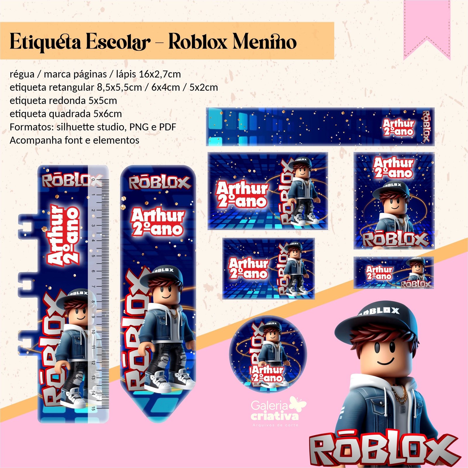 41 - Roblox Menino Arquivo Etiqueta Escolar Roblox Menino - Imagem 1