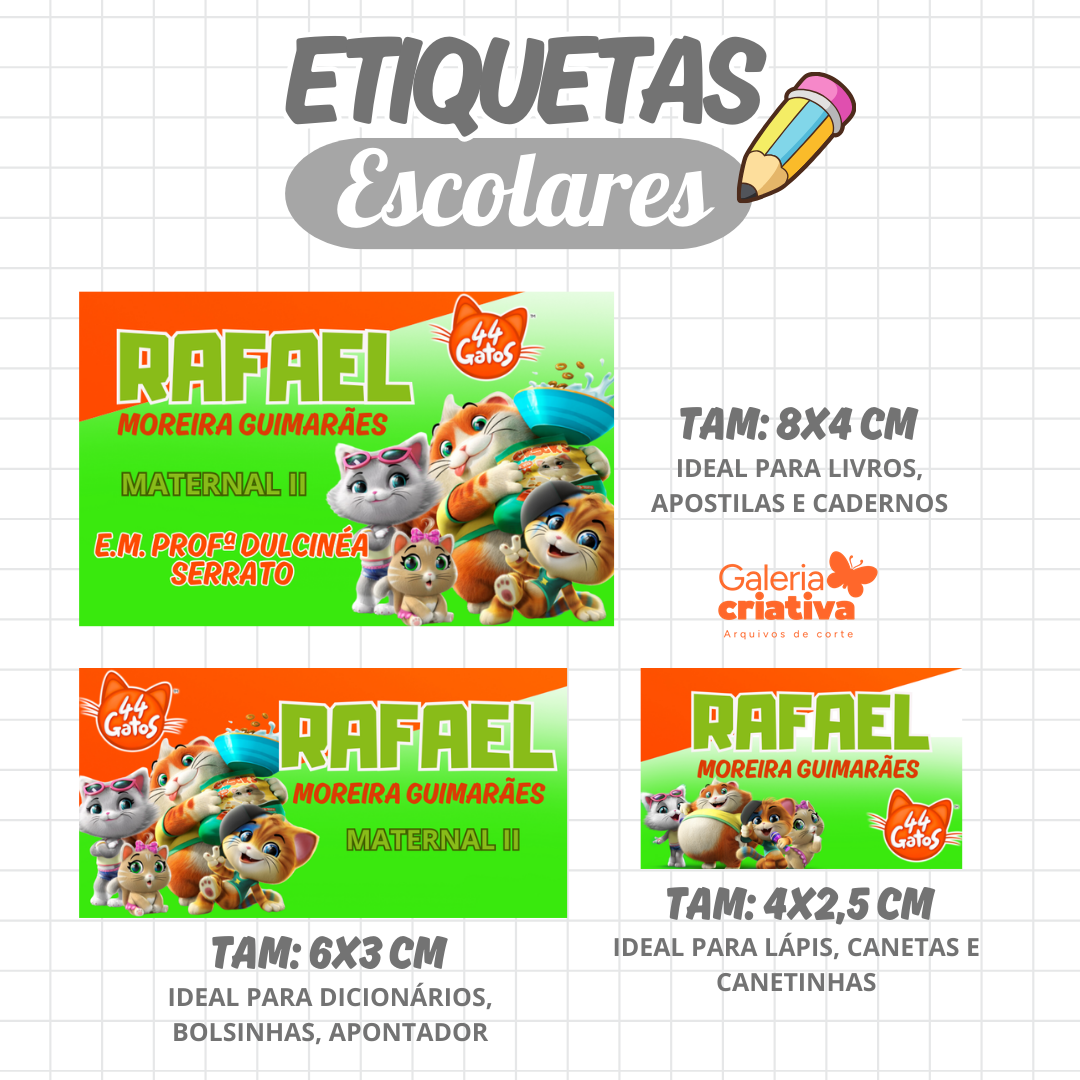 45. 44 GATOS MENINO Arquivo Etiqueta Escolar GATOS MENINO - Imagem 1