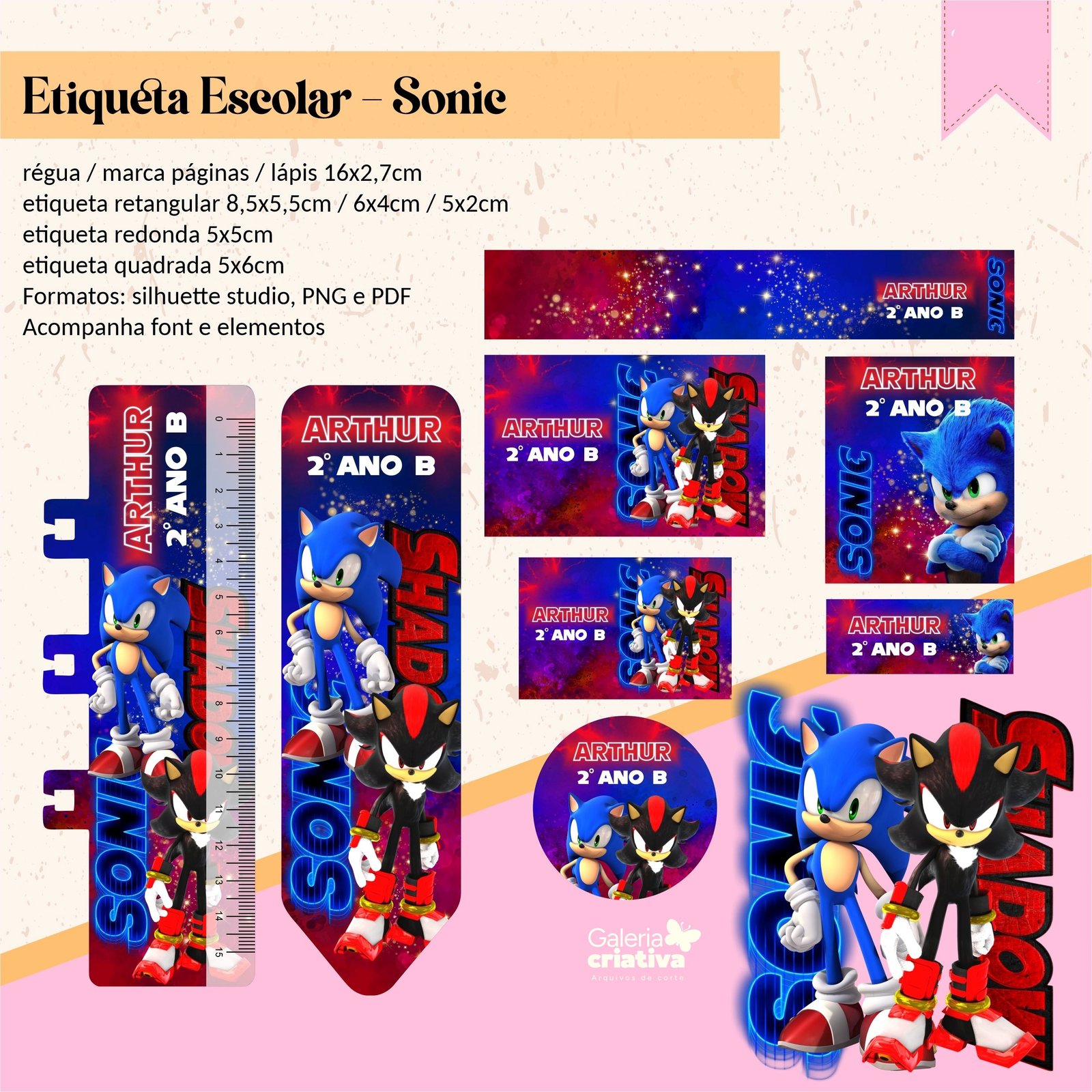 46 - Sonic 02 Arquivo Etiqueta Escolar Sonic 02 - Imagem 1