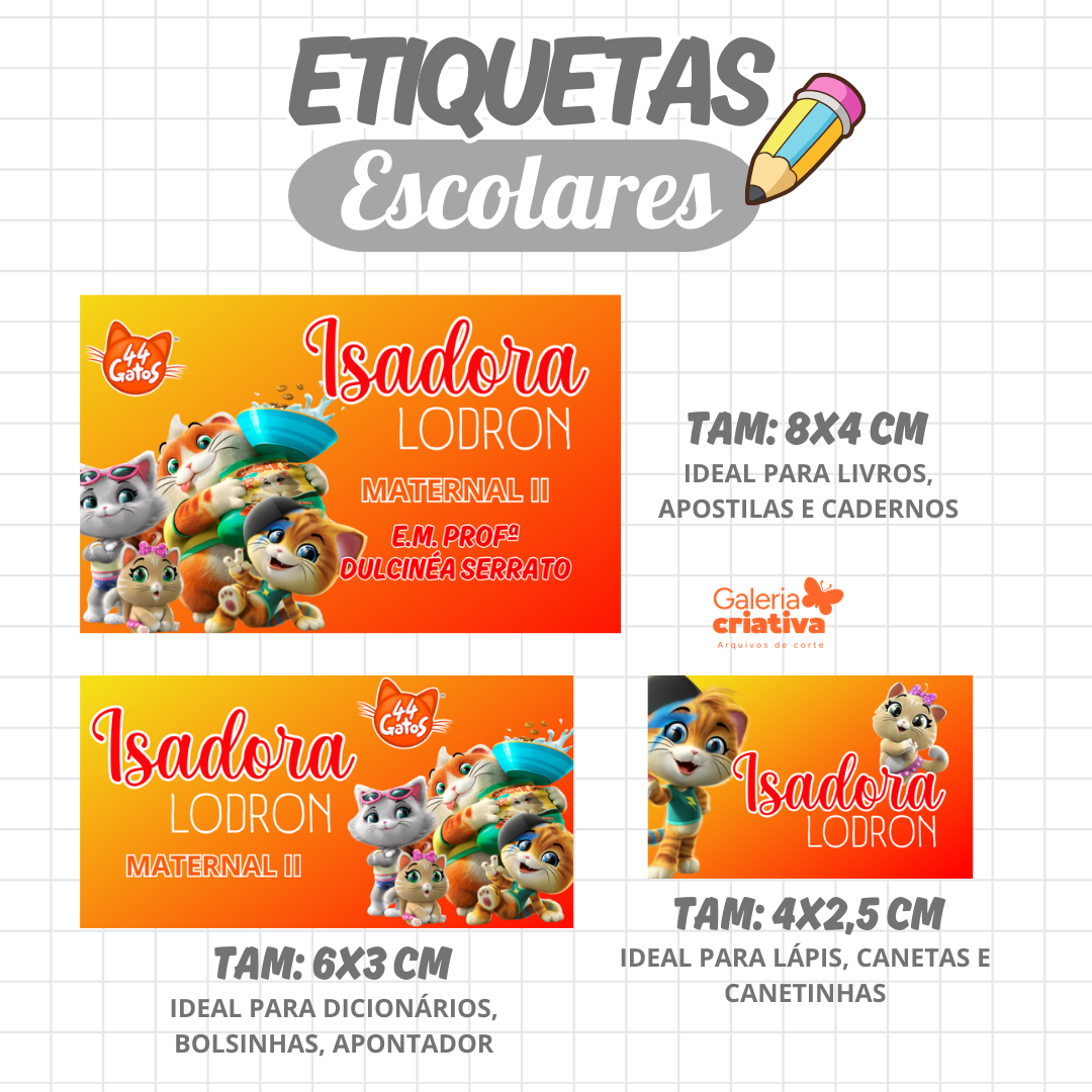 46. 44 GATOS MENINA Arquivo Etiqueta Escolar GATOS MENINA - Imagem 1