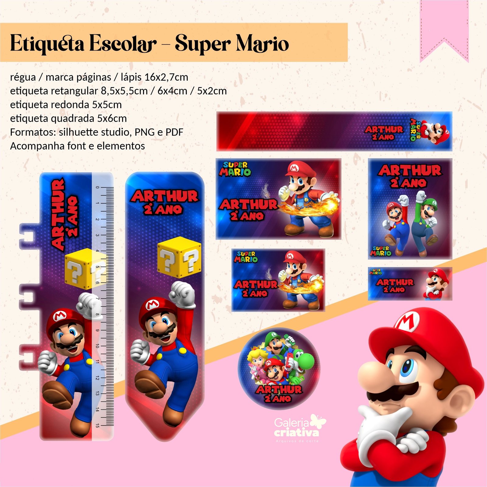 48 - Super mario Arquivo Etiqueta Escolar Super Mario - Imagem 1
