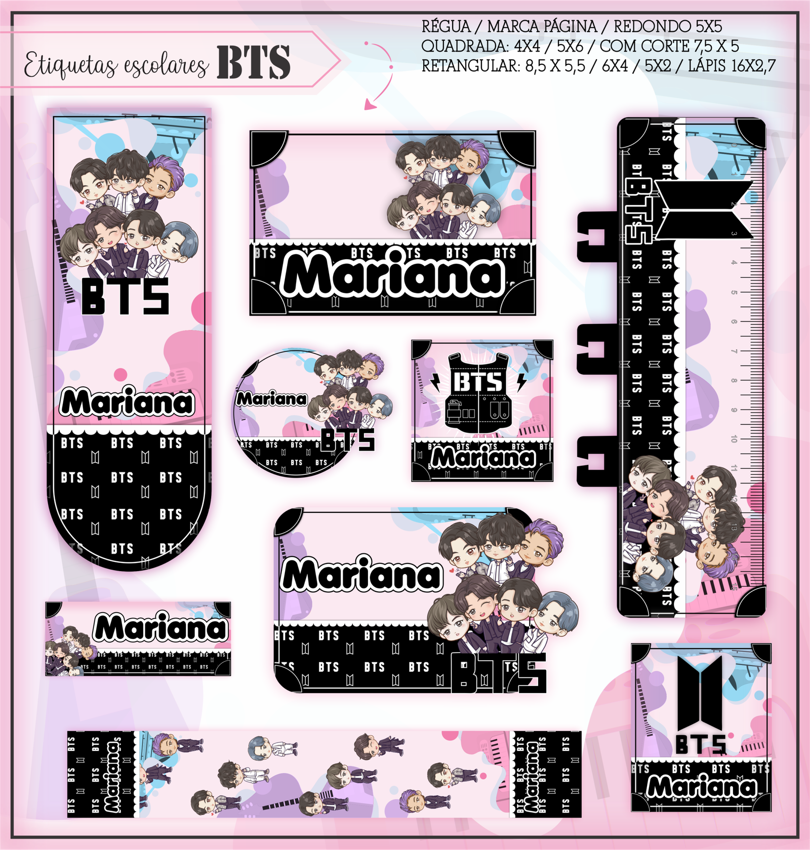 5 - BTS Arquivo Etiqueta Escolar BTS - Imagem 1