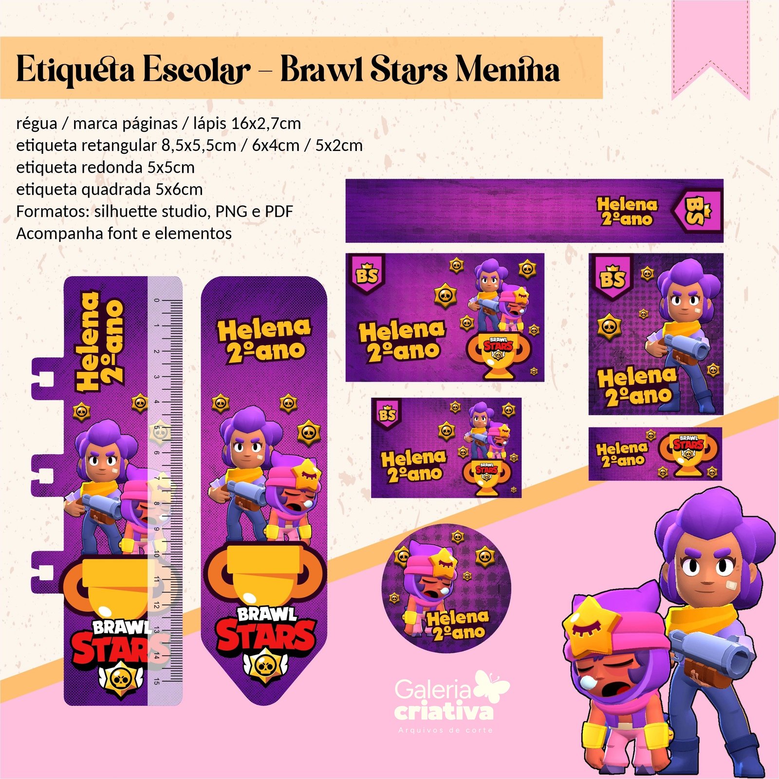5 - Brawl Stars Menina Arquivo Etiqueta Escolar Brawl Stars Menina - Imagem 1