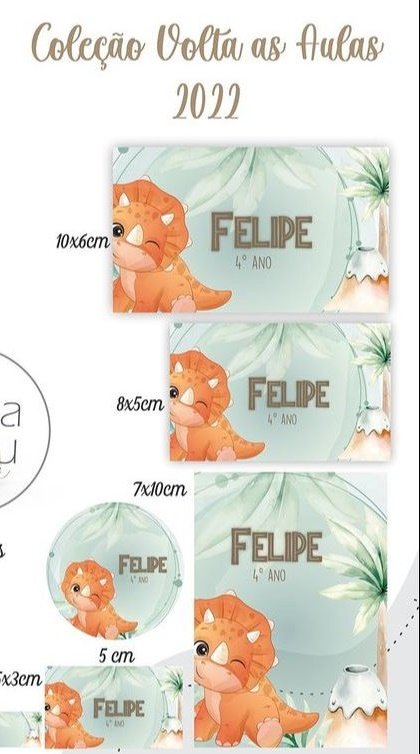 5 - Dinossauro Arquivo Etiqueta Escolar Dinossauro - Imagem 1