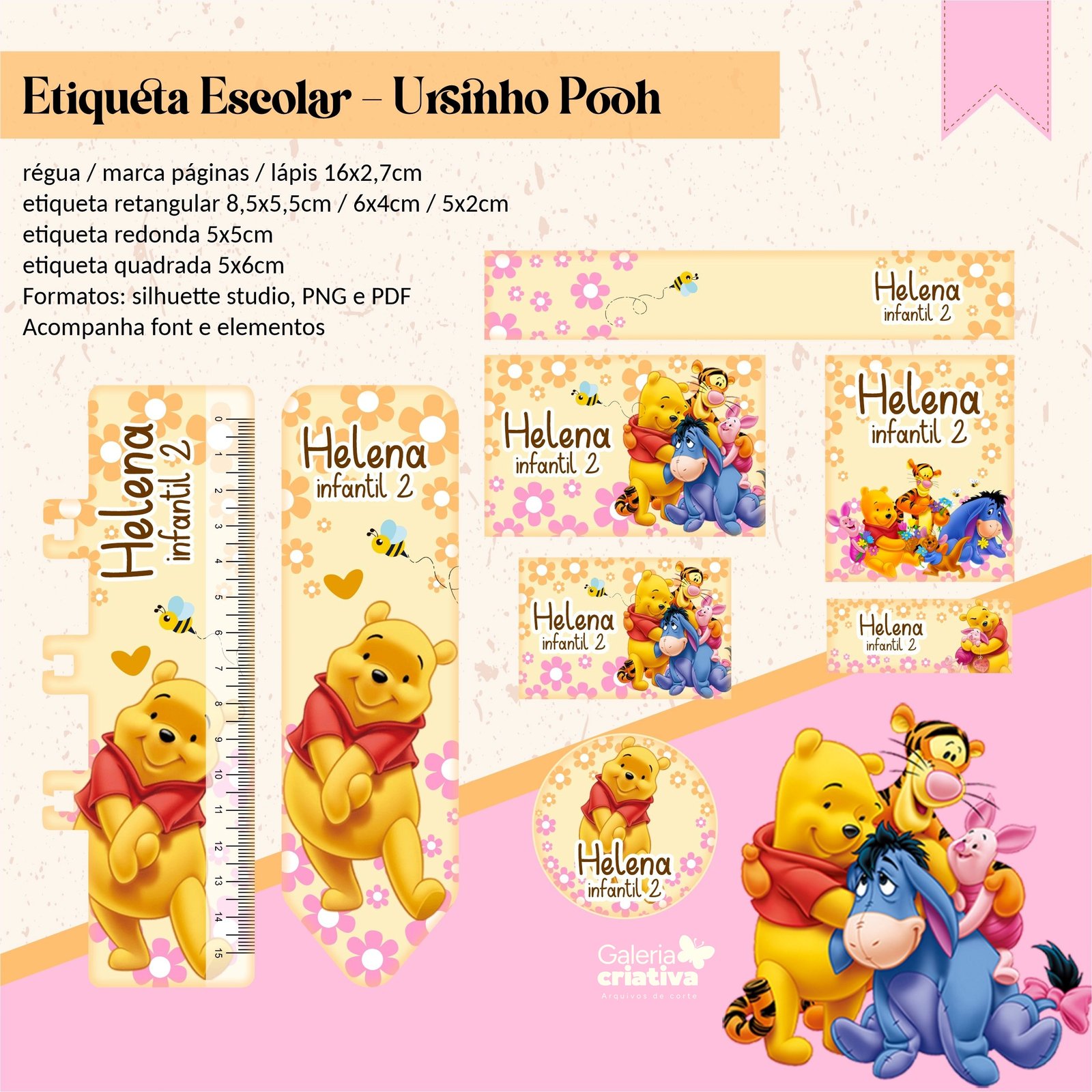 50 - Ursinho Pooh Arquivo Etiqueta Escolar Ursinho Pooh - Imagem 1