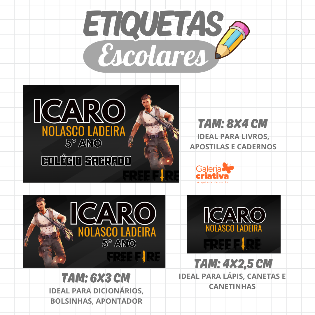50. FREEFIRE Arquivo Etiqueta Escolar FREEFIRE - Imagem 1