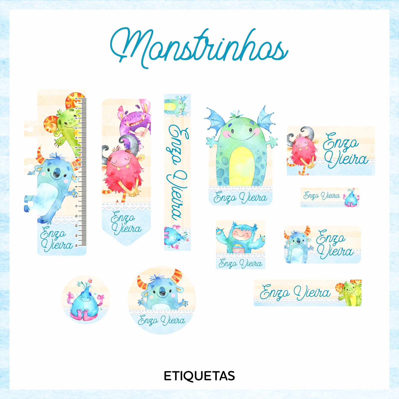 54 - MONSTRINHOS Arquivo Etiqueta Escolar MONSTRINHOS - Imagem 1
