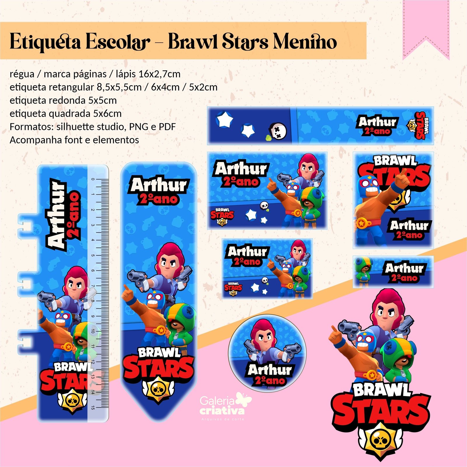 6 - Brawl Stars Menino Arquivo Etiqueta Escolar Brawl Stars Menino - Imagem 1
