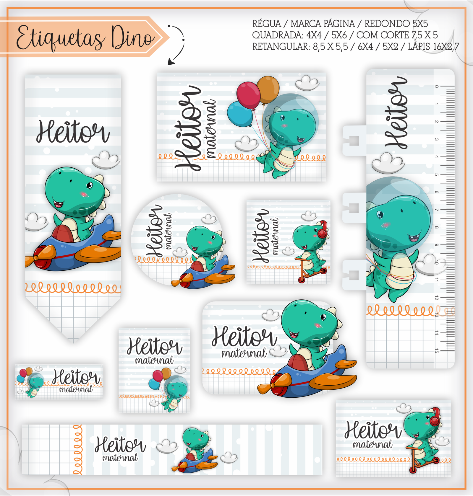 6 - Dinossauro Arquivo Etiqueta Escolar Dinossauro - Imagem 1