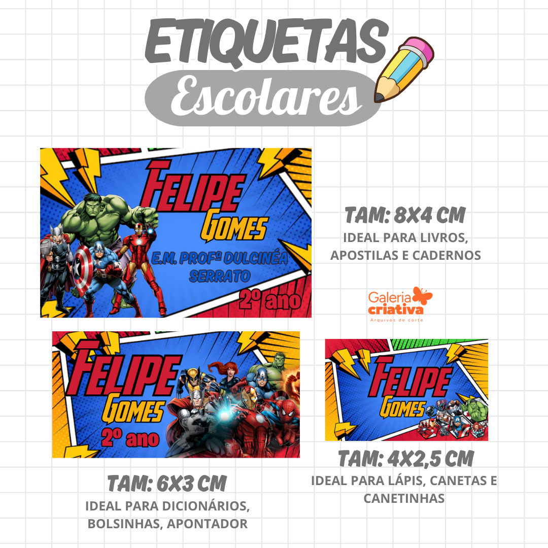61. VINGADORES Arquivo Etiqueta Escolar VINGADORES - Imagem 1