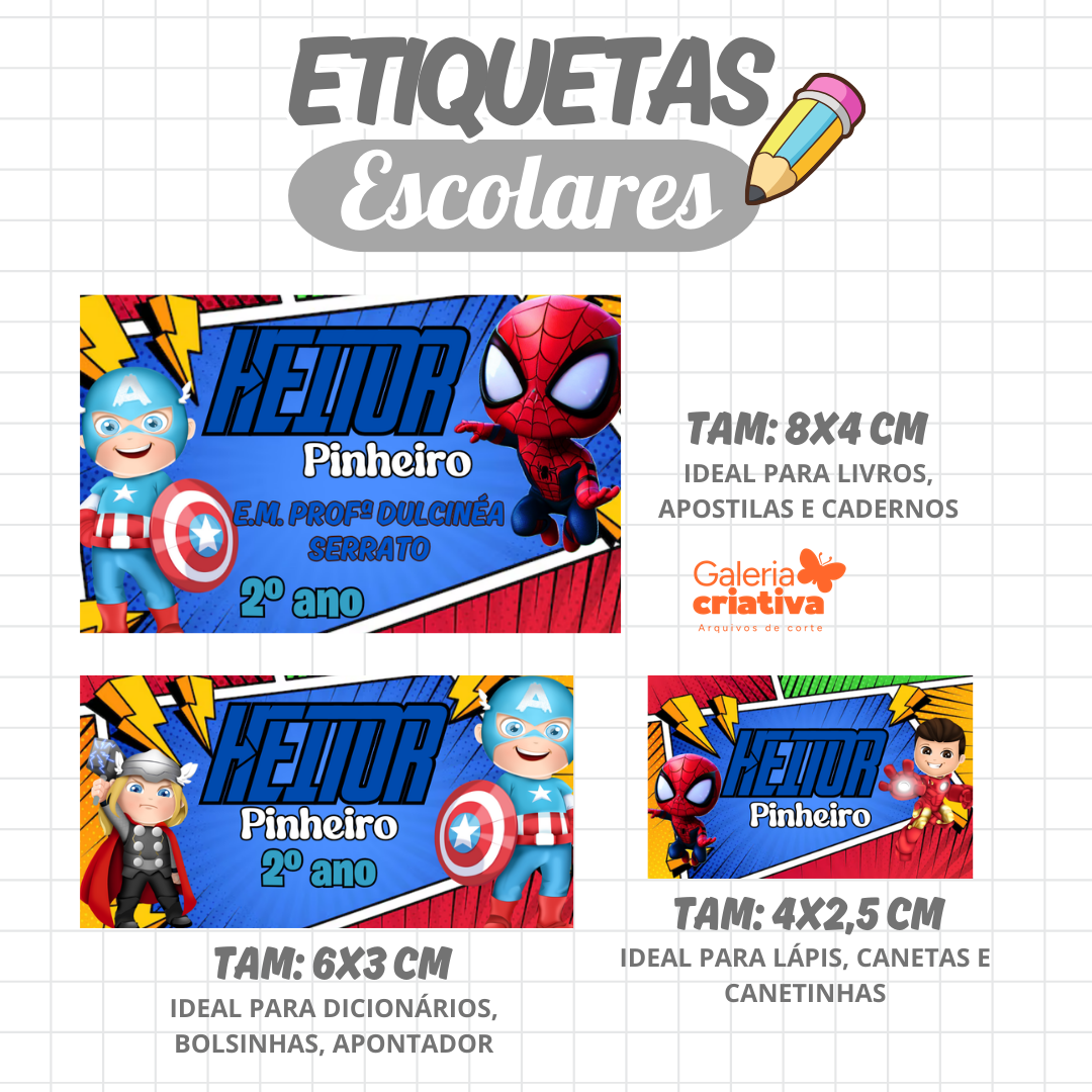 62. VINGADORES Arquivo Etiqueta Escolar VINGADORES - Imagem 1