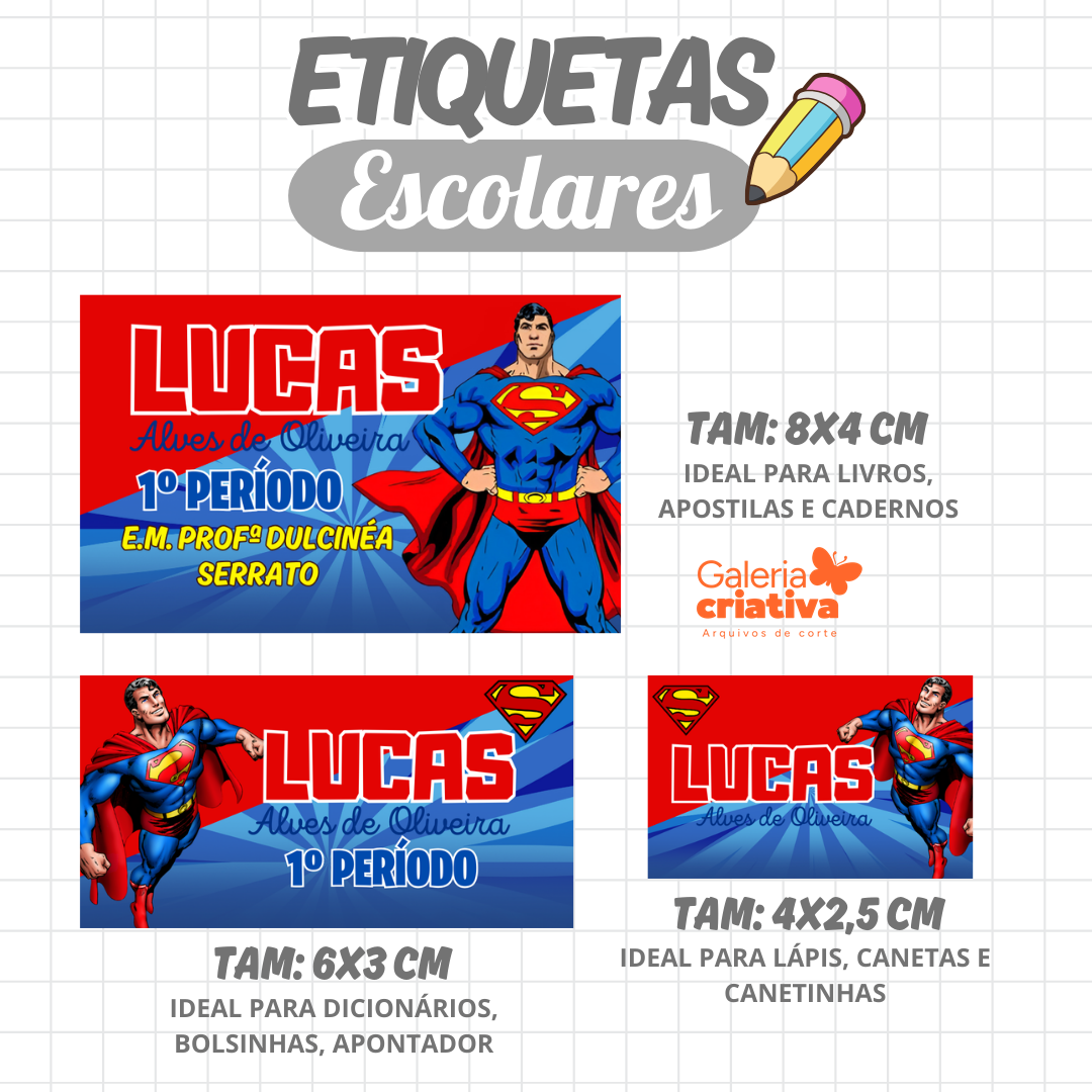 64. SUPERMAN Arquivo Etiqueta Escolar SUPERMAN - Imagem 1