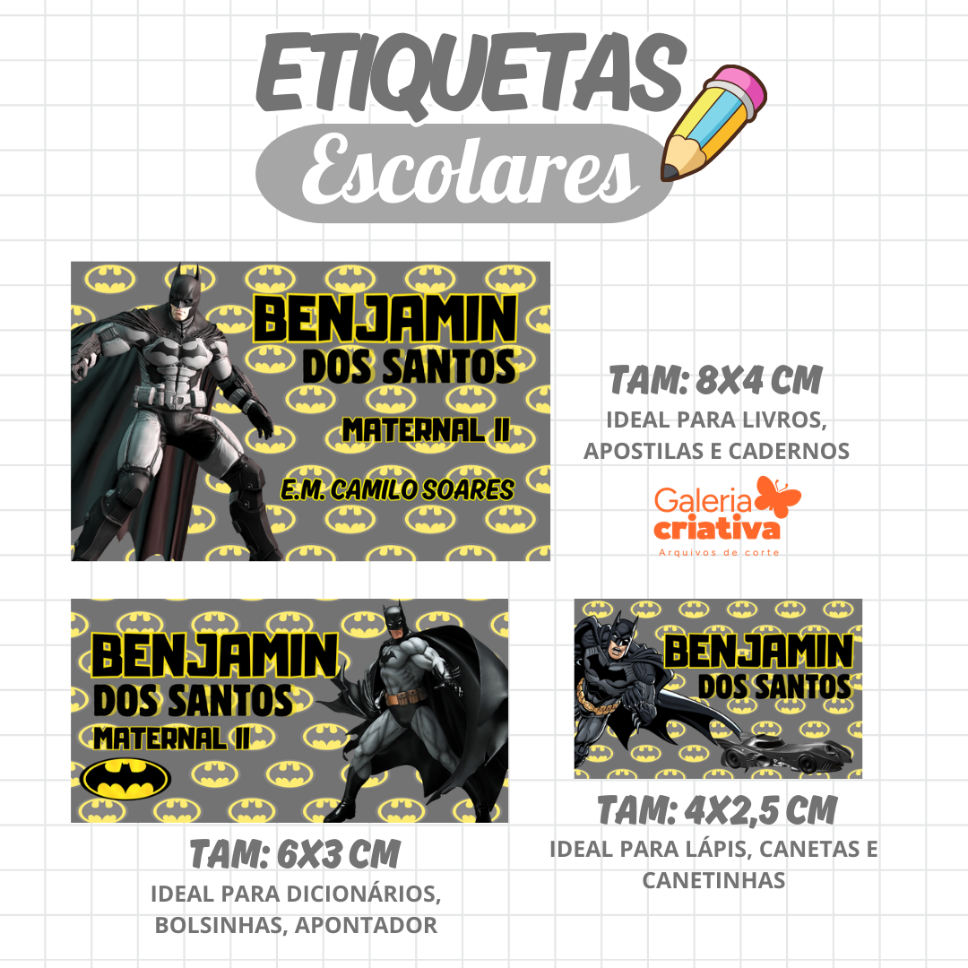 65.BATMAN Arquivo Etiqueta Escolar BATMAN - Imagem 1