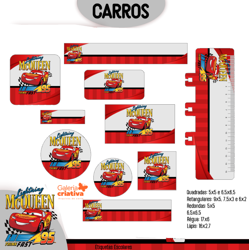 7) CARROS DISNEY Arquivo Etiqueta Escolar CARROS DISNEY - Imagem 1