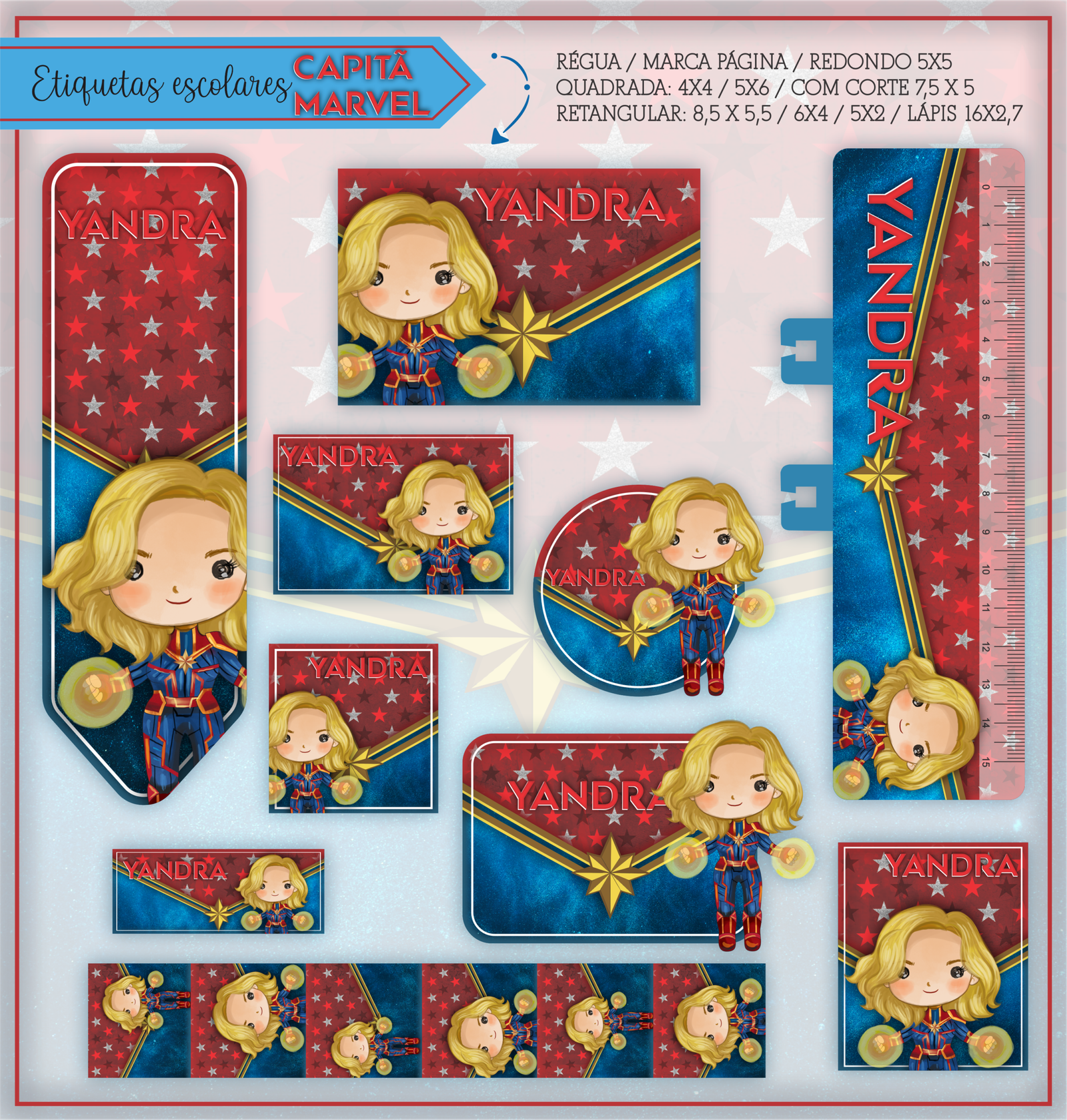7 - Capitã Marvel Arquivo Etiqueta Escolar Capitã Marvel - Imagem 1